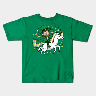 Leprechaun Riding a Unicorn T-Shirt Funny St Patrick's Day Kids T-Shirt